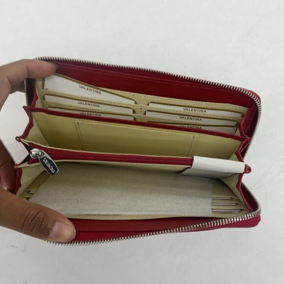 Preowned Red Leather Women's Clutch Card Wallet Made in Italy - Picture 3 of 5